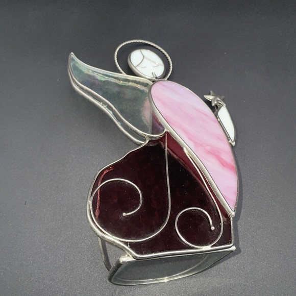 Stained Glass Angel Candle Holder Star Sun Catcher Iridescent 7.5" - Picture 9 of 9